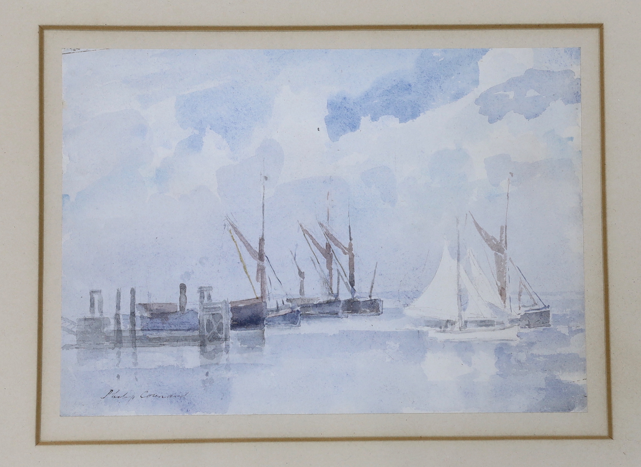 Philip Connard (1875-1958), watercolour, Harbour with fishing boats, signed, 19 x 27cm